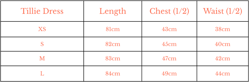 Size Guide for The Tillie Dress